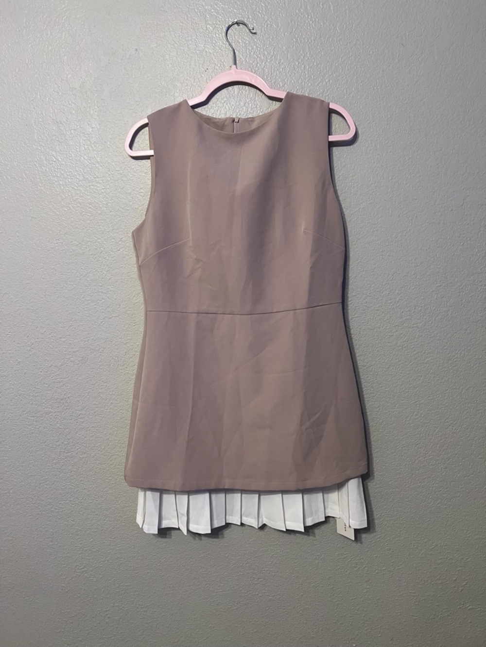 Commense Taupe Dress with White Pleated Hem